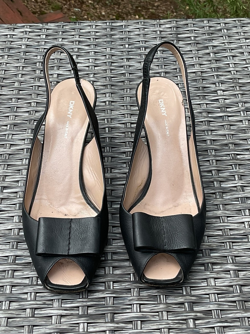 DKNY “Carline” Leather Bow Slingback Pumps
